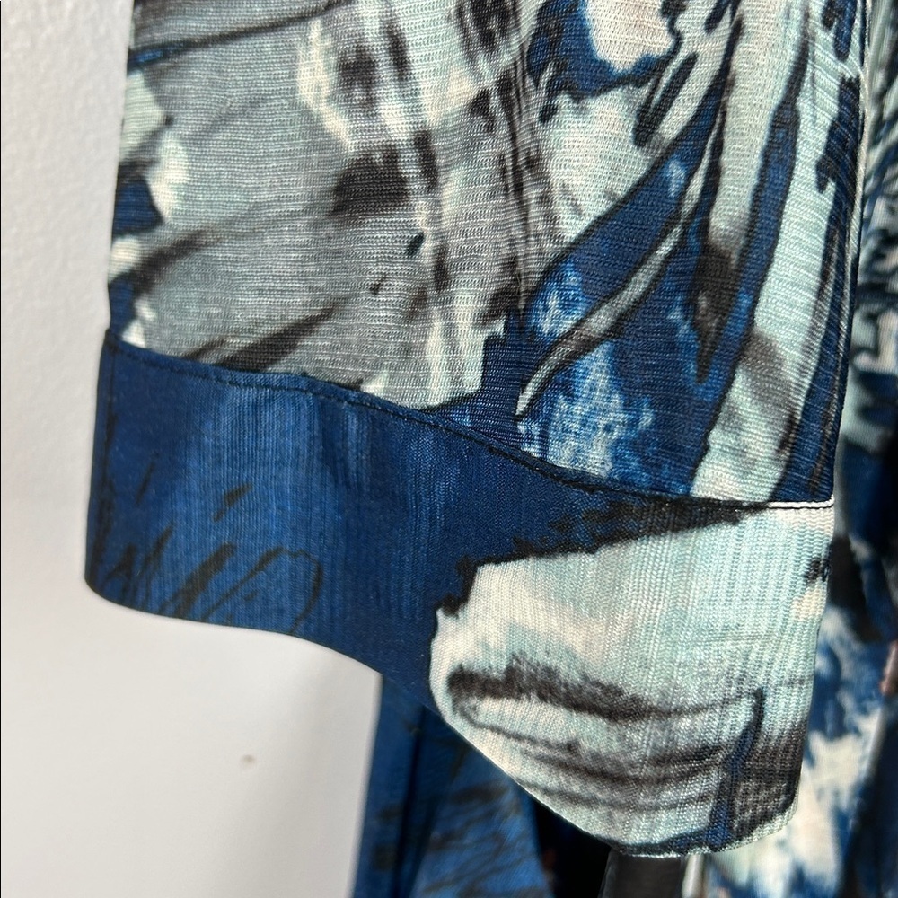 Lindi Artsy Floral 3/4 Roll Tab Sleeves Pleated Flowy Tunic Blouse Large Blue - Picture 9 of 14